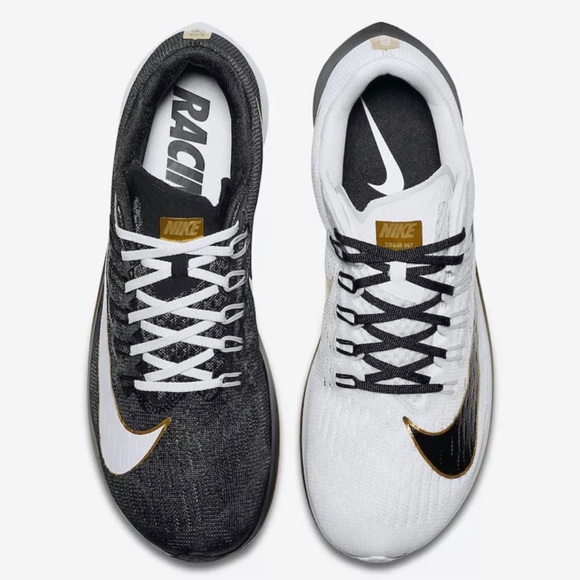 Nike Mens Zoom Fly Black White Gold Running Shoes - Picture 2 of 8